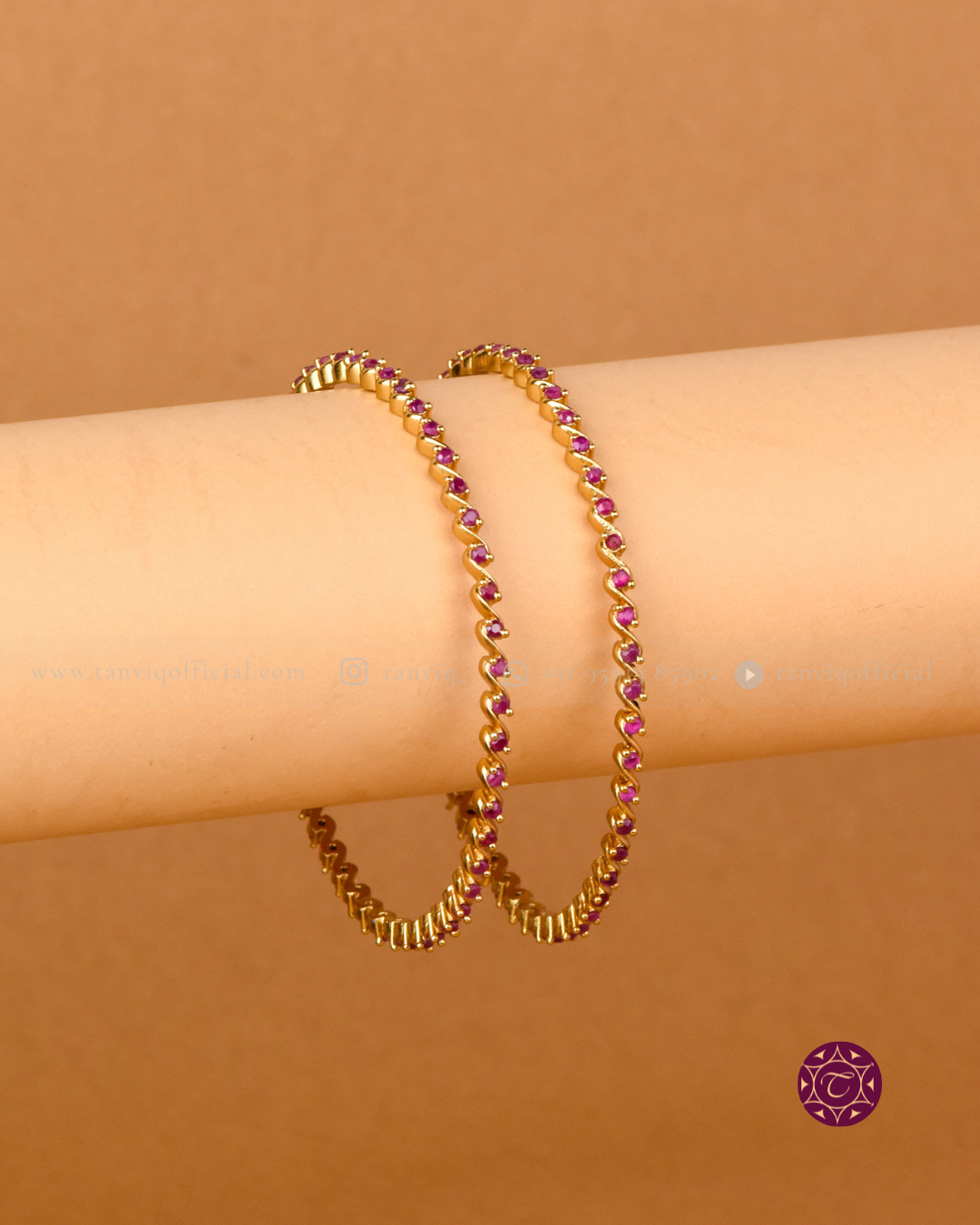 Twisted Ruby Rope Bangle - Pair of 2