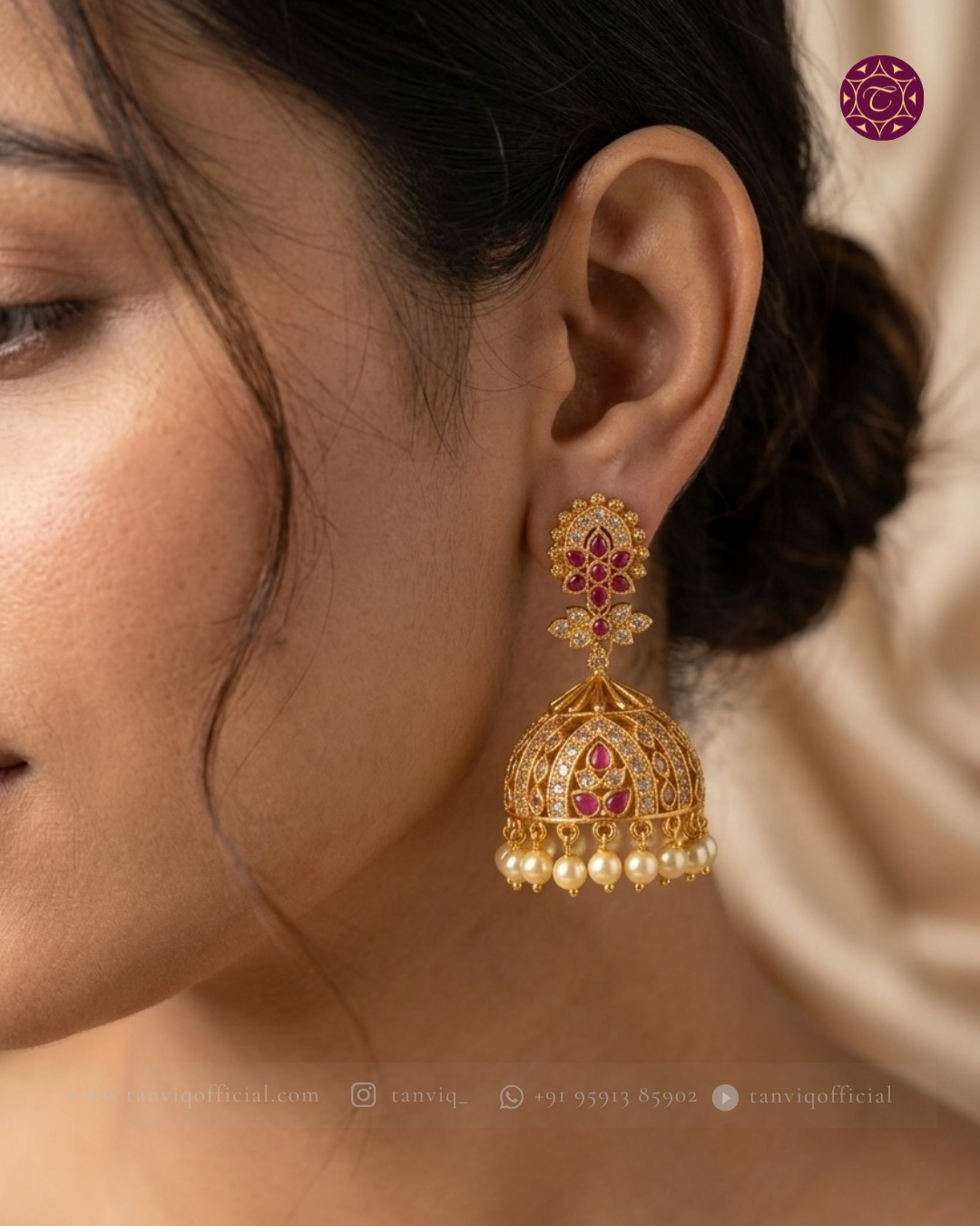 Ananya CZ Ruby Pearl Jhumka