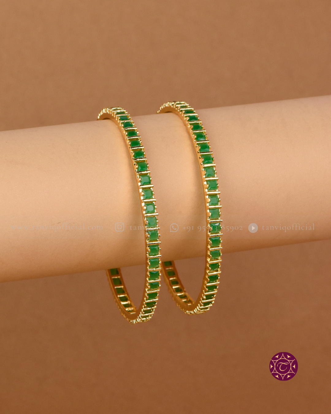 Aisha Emerald Halo Bangle - Pair of 2