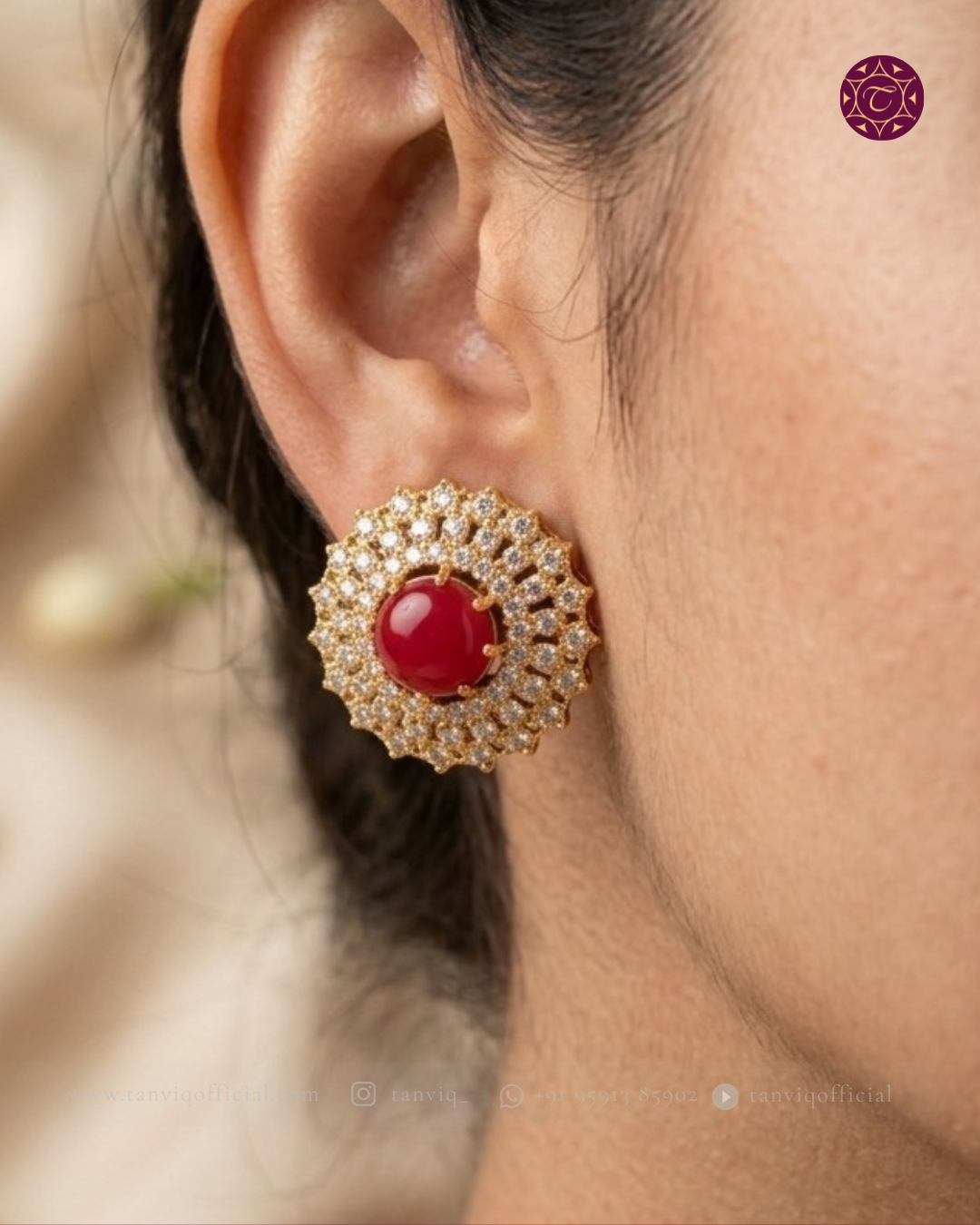 Meherika Ruby CZ Round Studs