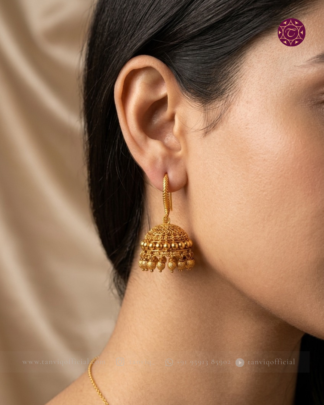 Priyamvada Antique Gold Jhumka