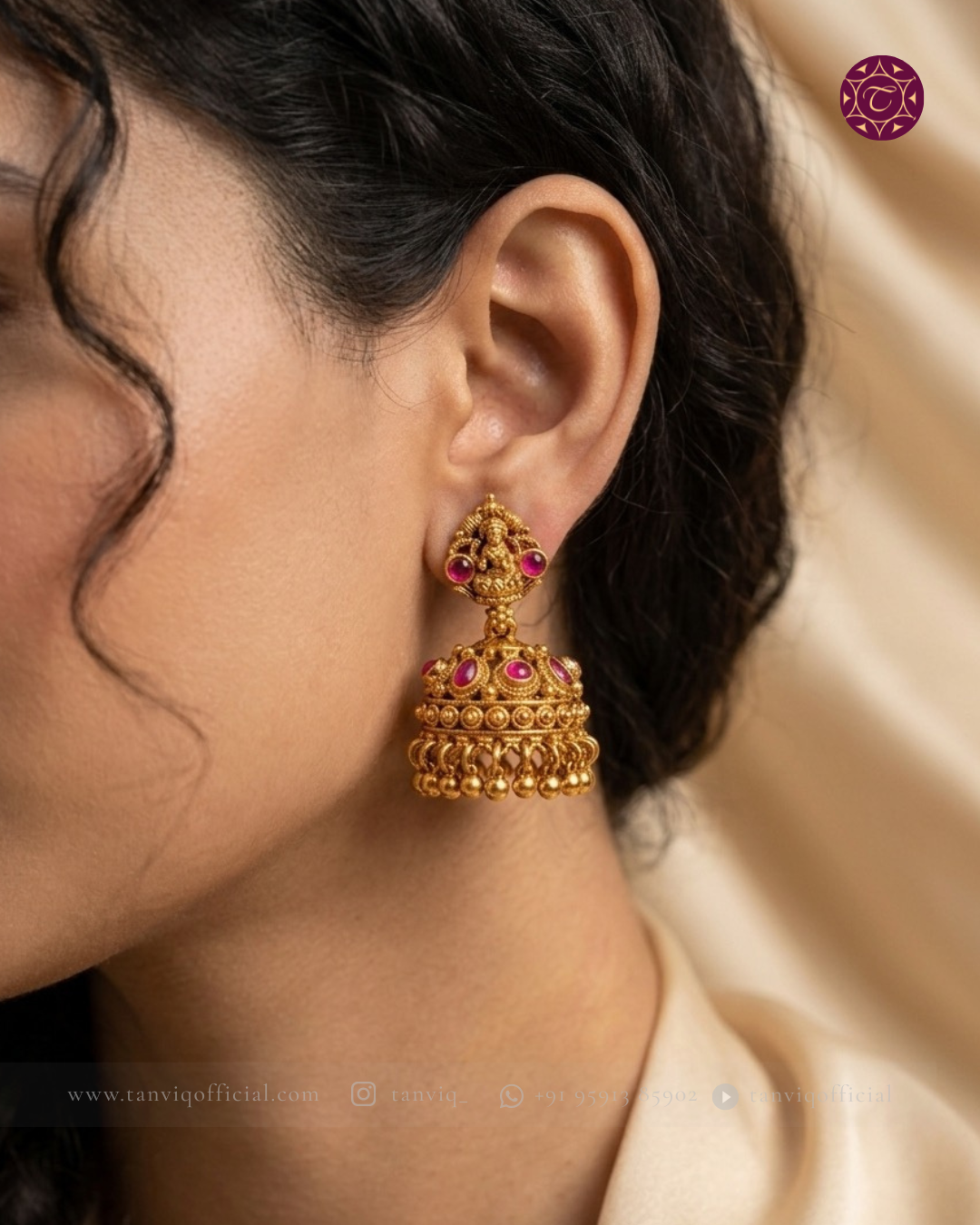 Pallavi Lakshmi Crown Ruby Jhumka