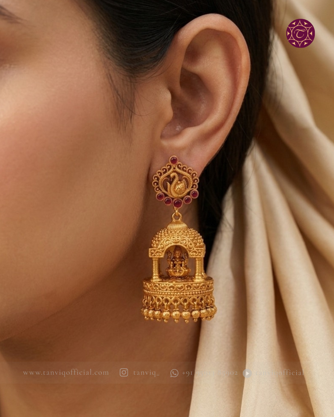Temple Jhumka - Lakshmi Idol