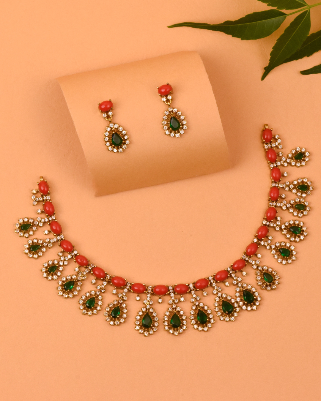 Amara Coral Emerald Fringe Set