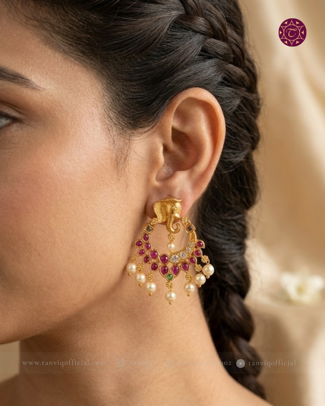 Indira Elephant Motif Chandbali Earrings