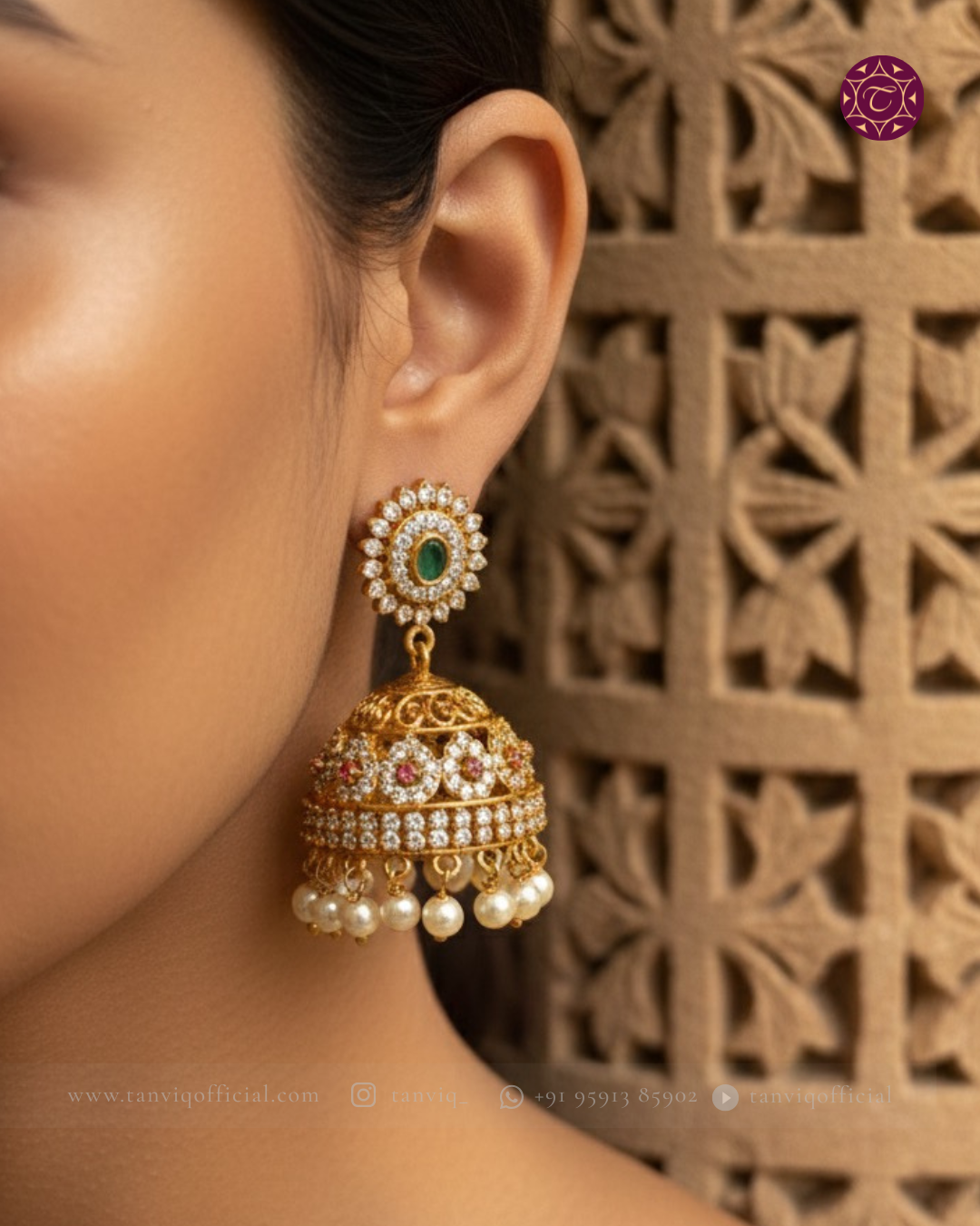 Naisha CZ Emerald Floral Jhumka