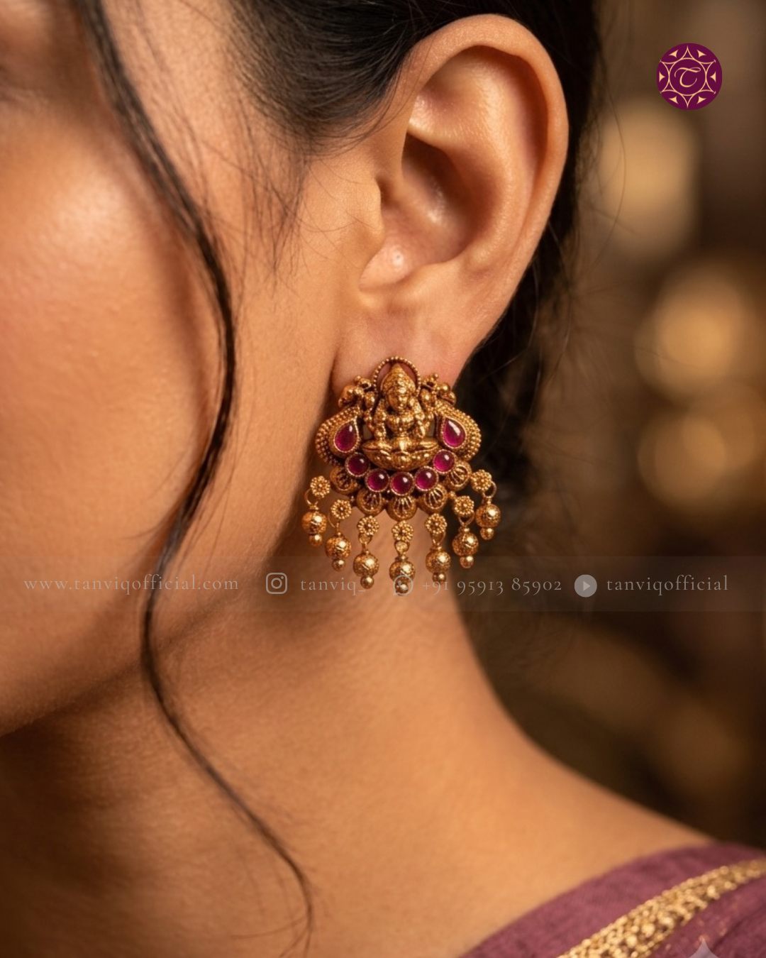 Lakshmika Ruby Emerald Chandbali Studs