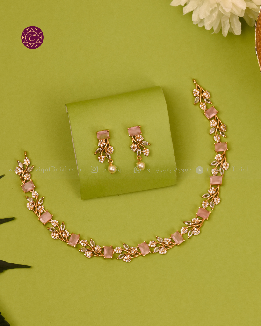 Pallavi Rose Quartz Vine Necklace