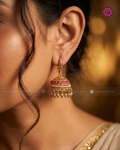 Priya Textured Gold Ruby Jhumka Hoops