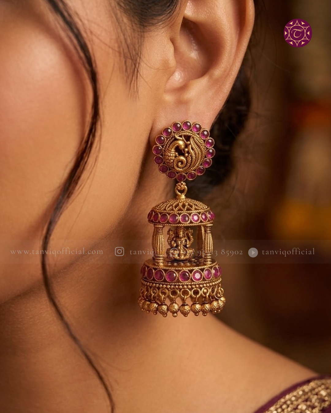 Meenakshi Peacock Kemp Ganesha Temple Jhumka