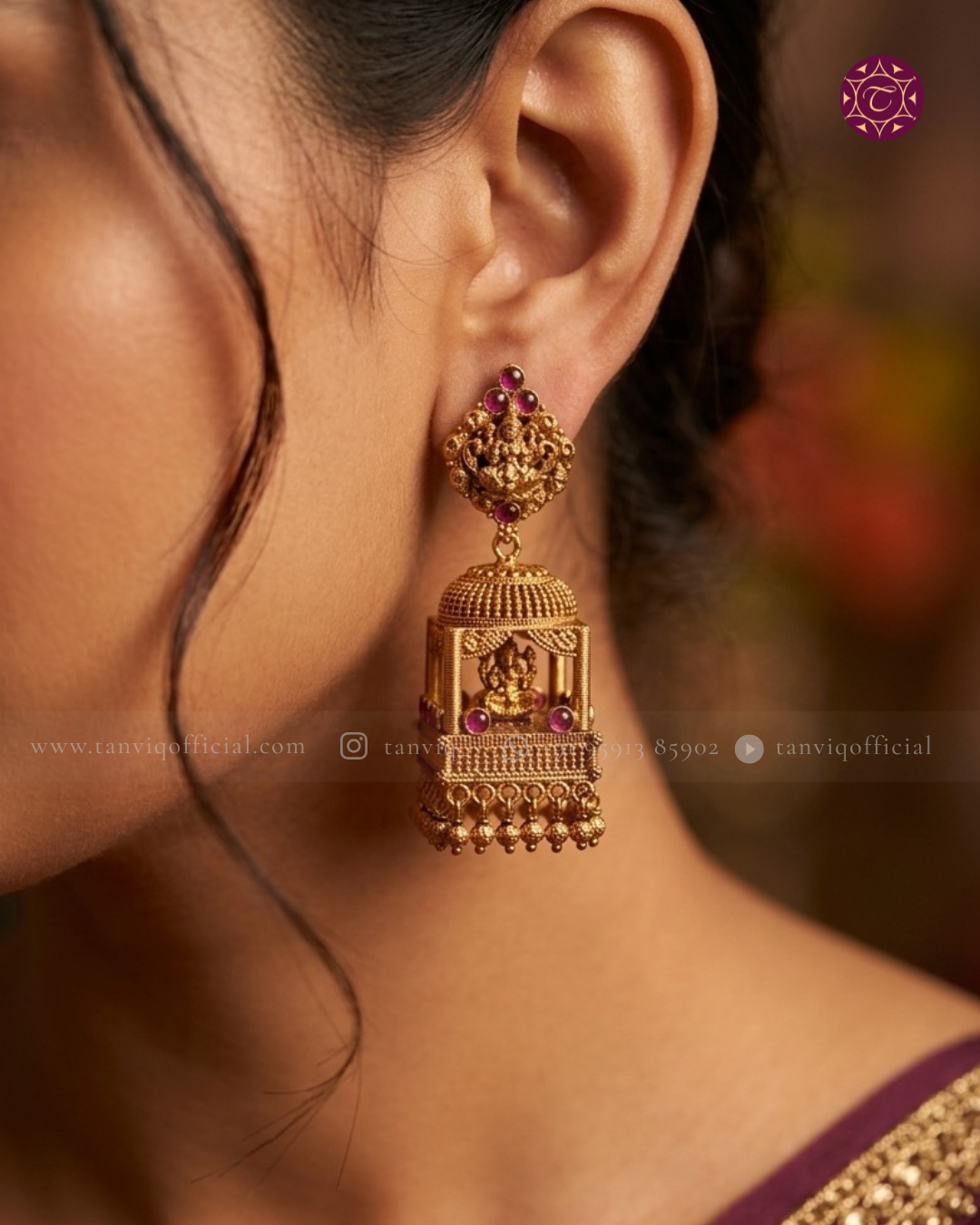 Lakshmi Temple Pillar Jhumka Earrings