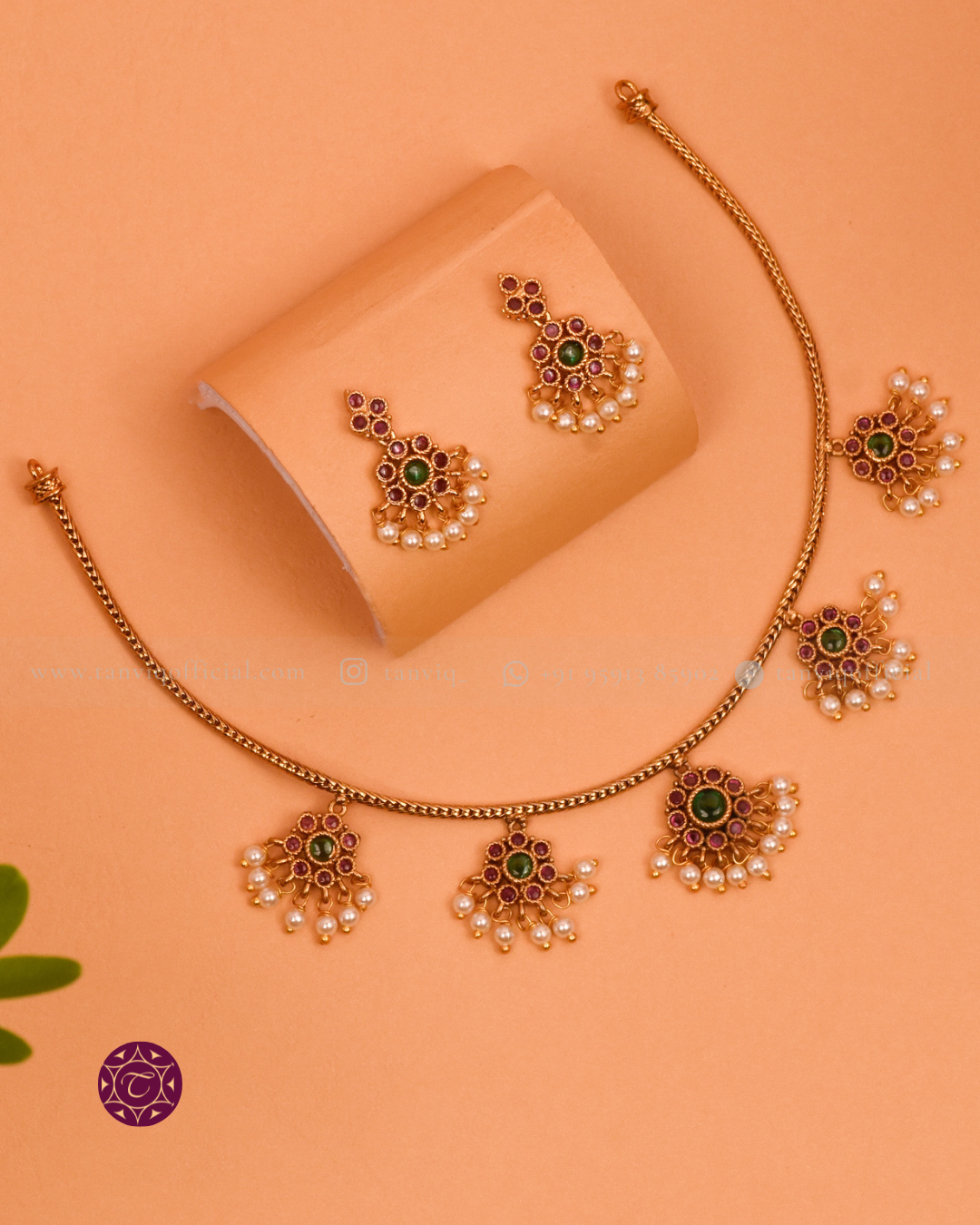 Tarini Ruby Attigai Inspired Charm Necklace