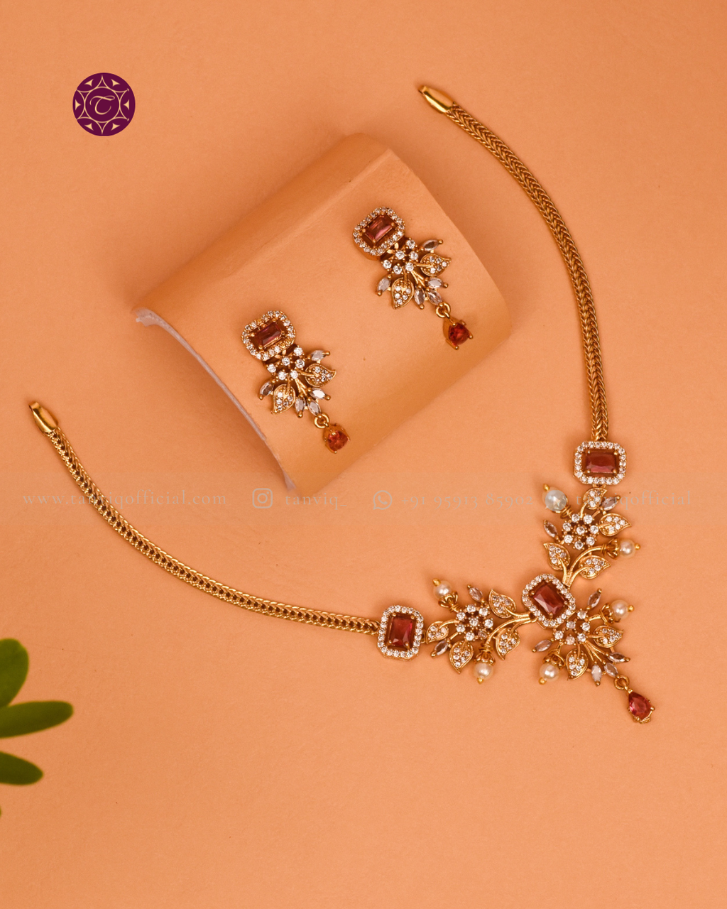 Kiran Garnet Leaf Necklace