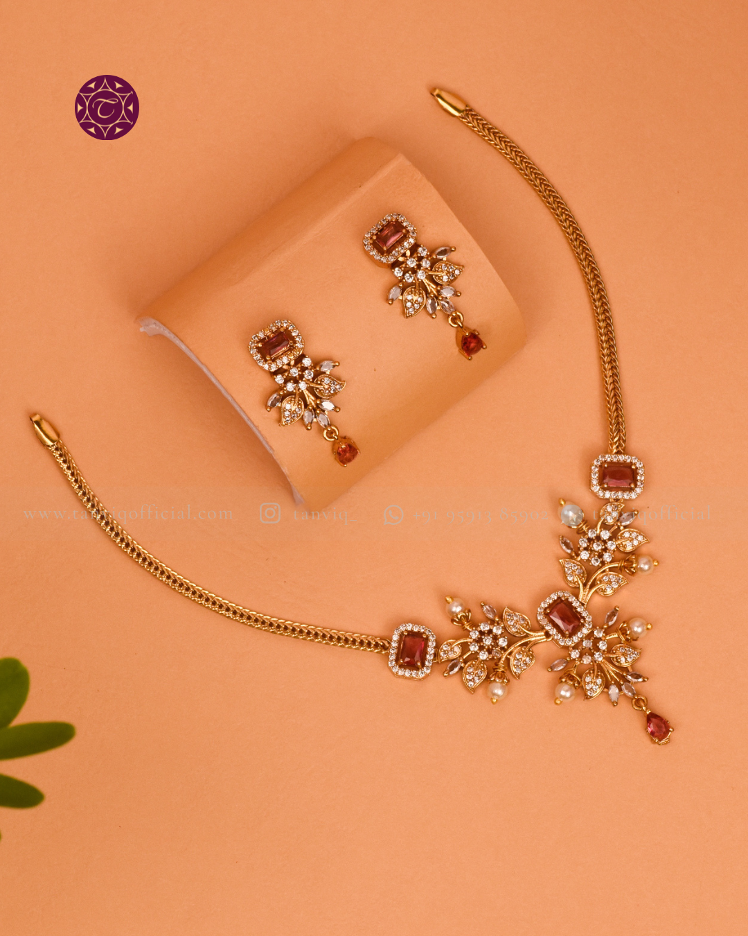 Kiran Garnet Leaf Necklace