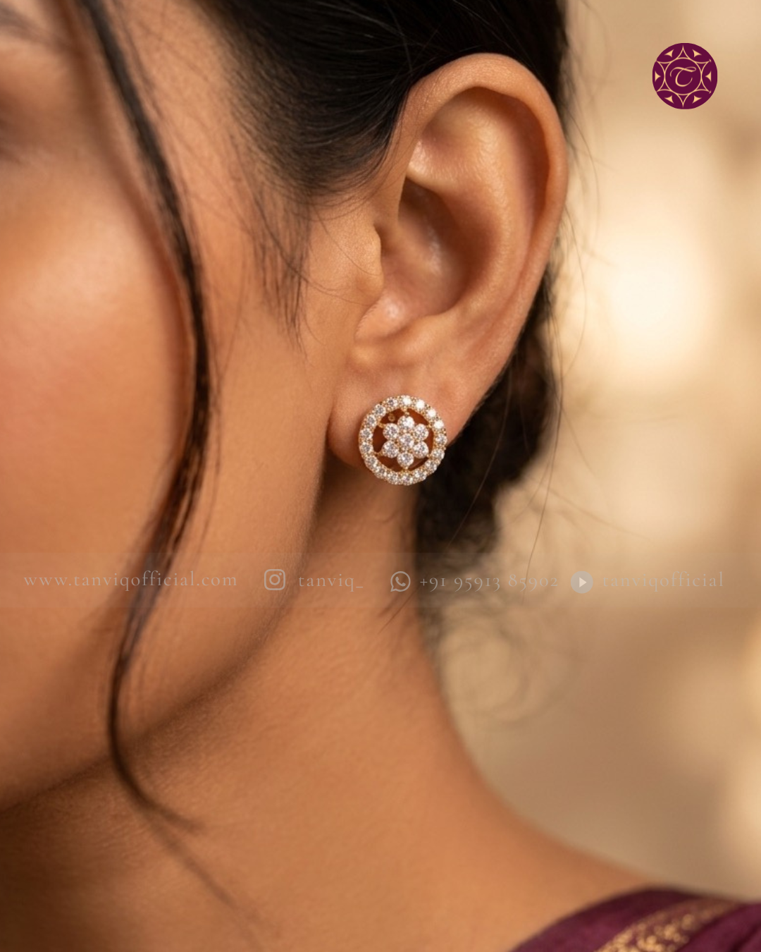 Charu CZ Floral Halo Stud Earrings