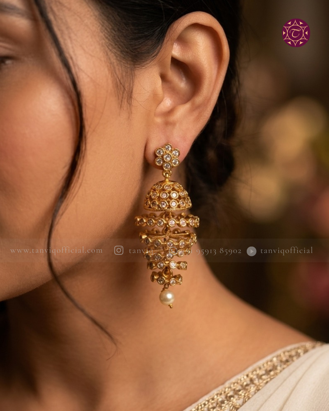Ritika CZ Layered Dome Pearl Jhumka