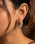 Meherunisa Leaf Emerald Ruby Halo Stud Earrings