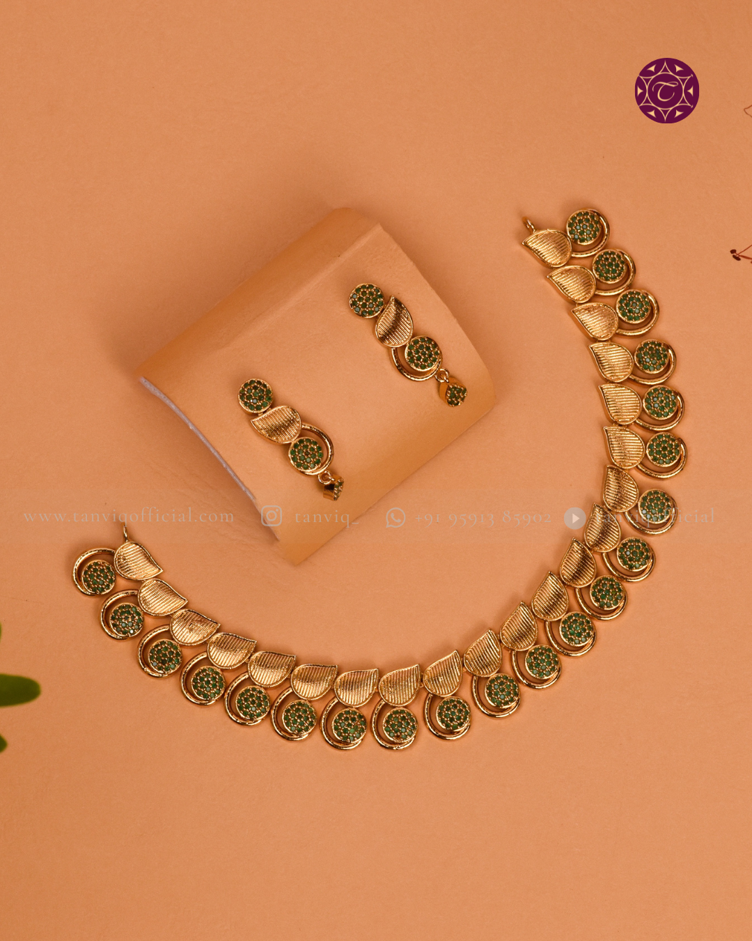 Chitra Emerald Petal Collar Necklace