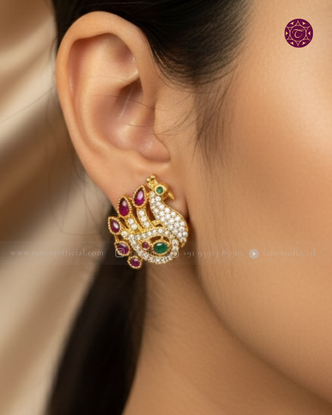 Simran Peacock Ruby Emerald Stud Earrings