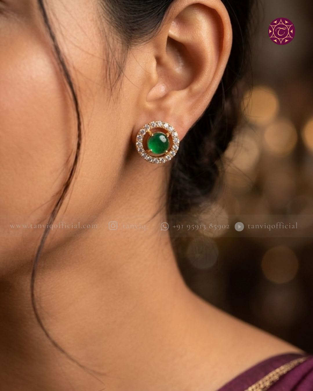 Emerald CZ Round Stud Earrings