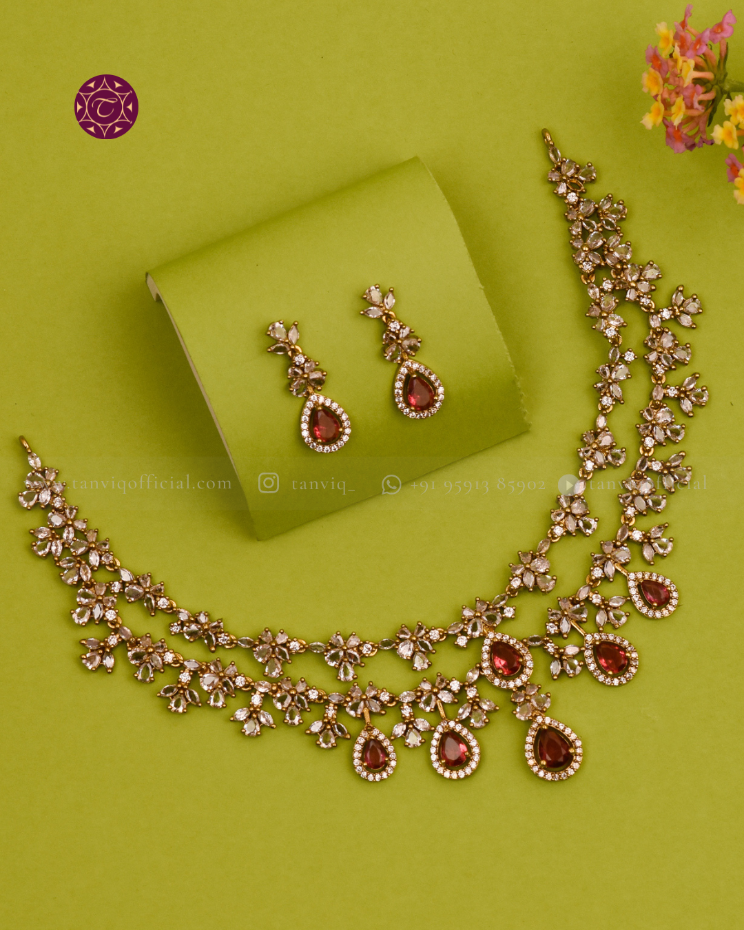 Rukmini Garnet Floral Necklace