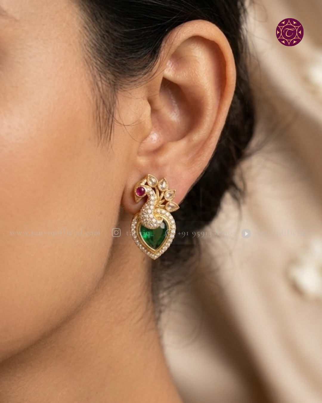 Nisha Emerald Peacock Heart Drop Earrings