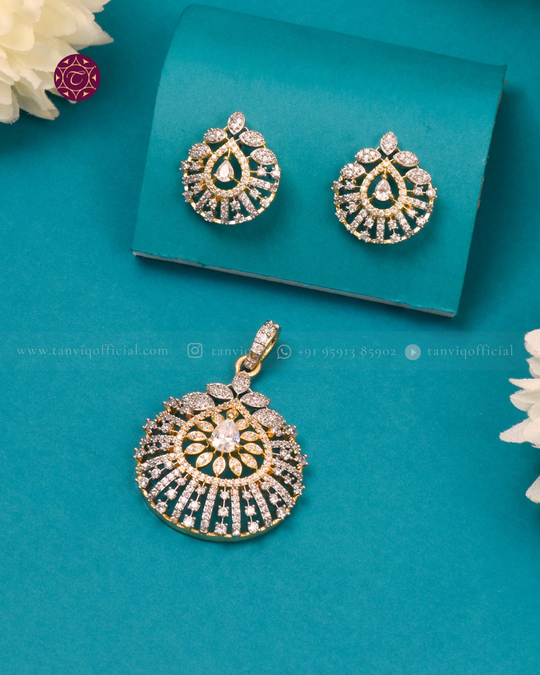 Meher Floral Sunburst Pendant Set (Without Chain)