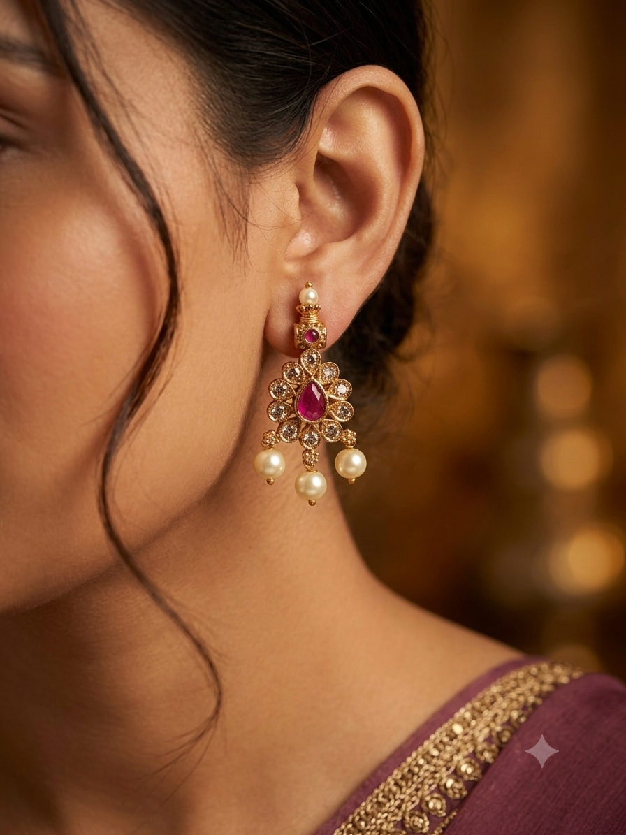 Anjali Ruby Kemp Floral Chandbali Earrings