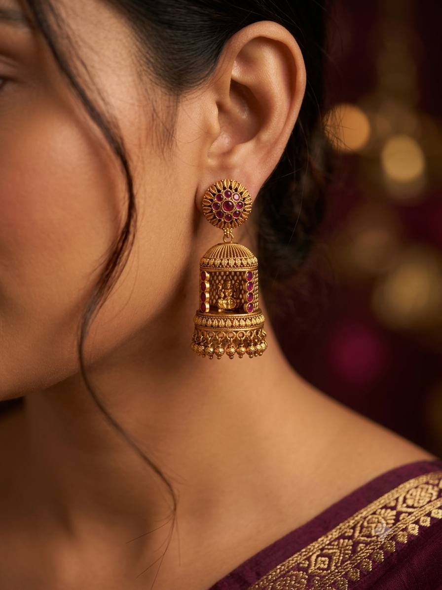Meera Kemp Floral Stud Jhumka Earrings