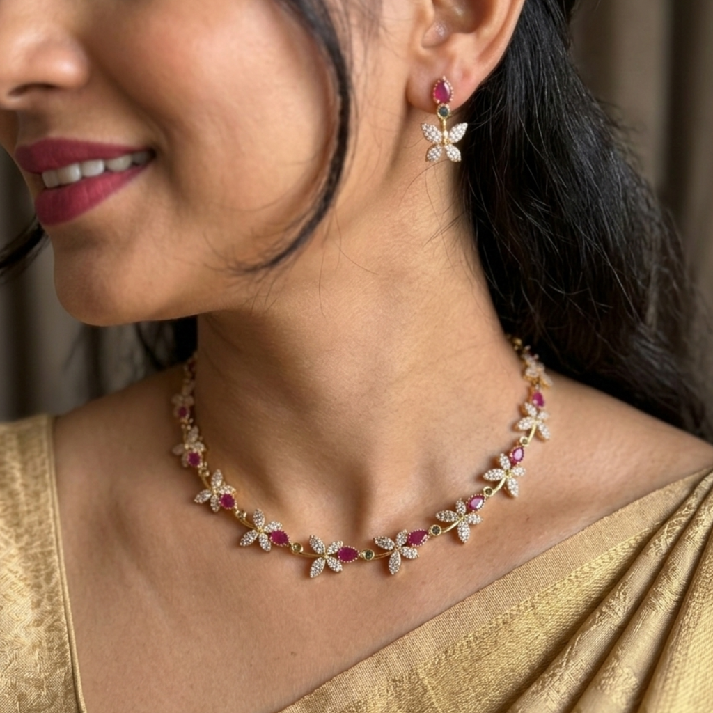 Titiksha Ruby Butterfly Necklace