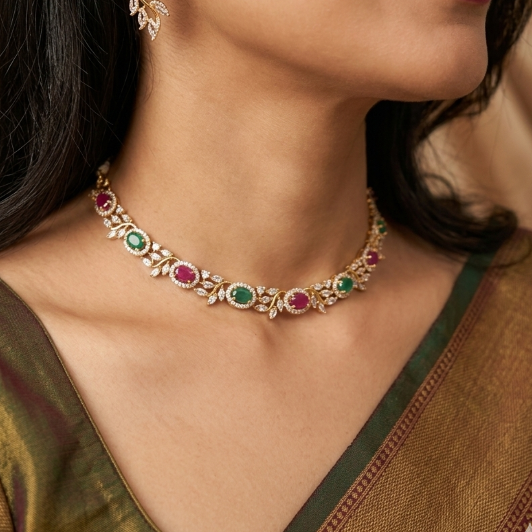 Devika Ruby Emerald Trail Necklace